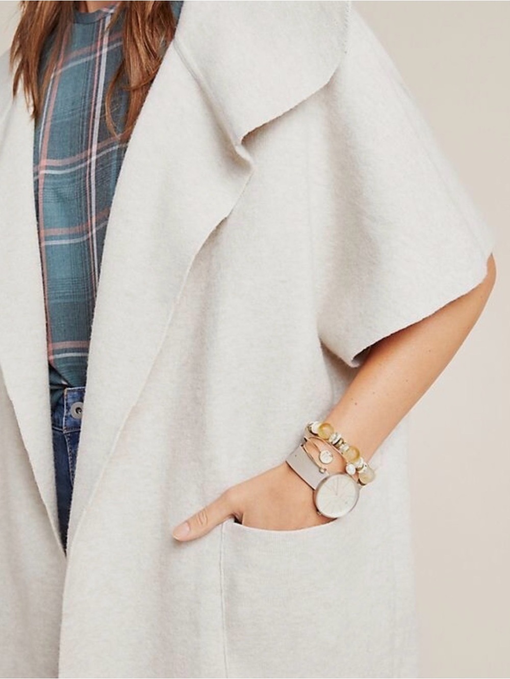 Anthropologie Oversized Oatmeal Cream Shawl-Collar Wrap Jacket/Cardigan - Picture 3 of 7